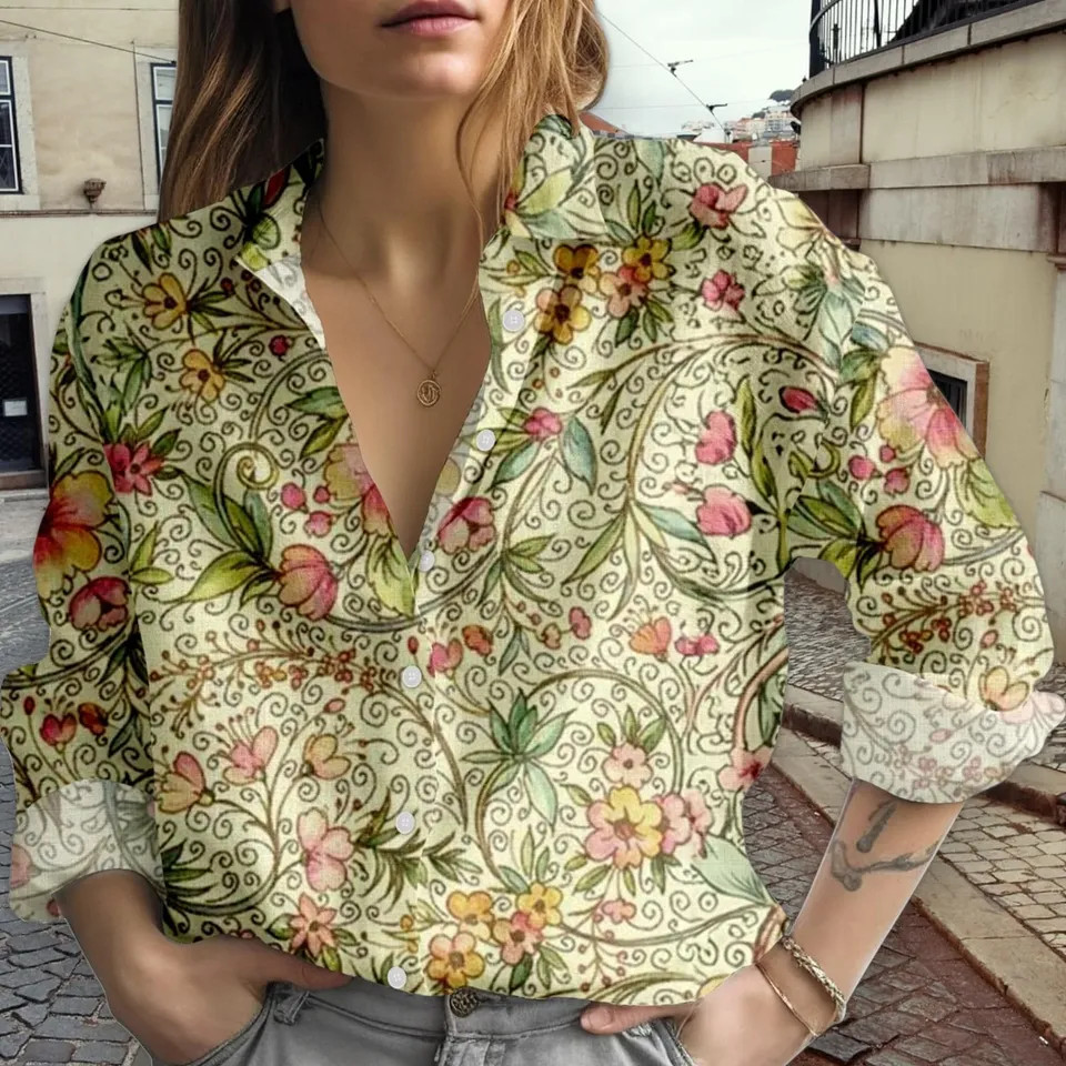 William Morris Floral Blouse Art Nouveau Flower Button Up Cottagecore Gift