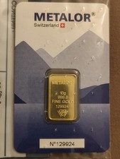 Metalor Suisse Lingot d’or 10 g 999,9 Fine Gold sous blister avec facture 