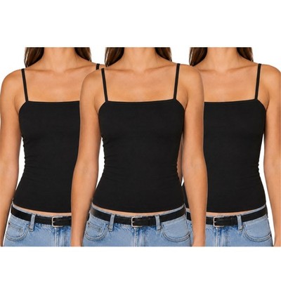 Spaghetti Top Damen Trägertop 3er Pack Baumwolle Sommer Unterhemd Kurz Shirt
