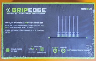 Grip Edge HBS6LS 6 Pc 3/8'' Dr Long SAE RPT Hex Driver Set Gripedge HBS6LS