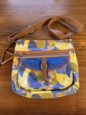 Vintage Fossil Key Canvas Floral Bag Leather Trim Shoulder Messenger Bag