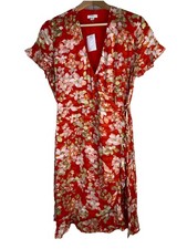 NWOT J. Jill XS Orange Green Floral V-Neck Ruffle Wrap Dress