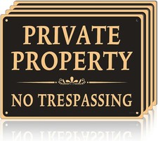 Large 4 Pack Private Property No Trespassing Sign, 10"X14", Elegant Black No T