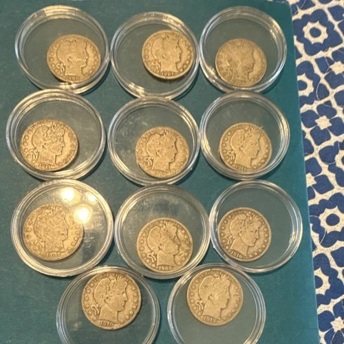 Lot of 11 Barber Half Dollars 1907-1912 S Mint Silver Coins Collection
