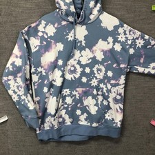 Adidas Originals Hoodie Womens Medium Blue Floral Fleece Pullover Sweatshirt
