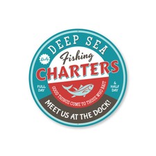 Deep Sea Fishing Charters Beach Sign, Home Decor Metal Sign