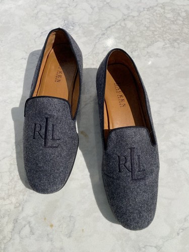 Ralph Lauren Grey Felt Embroidered Slip On Loafers 8.5 B - Picture 10 of 19