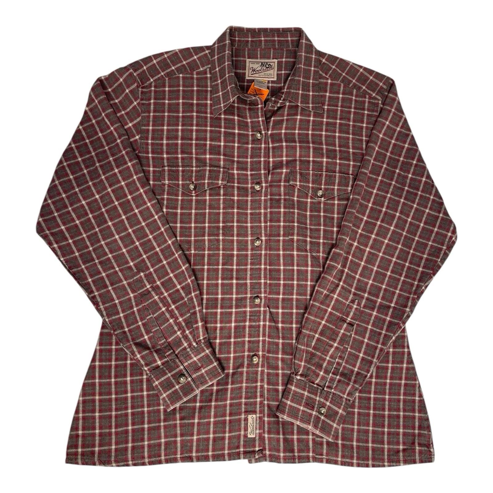 Woolrich Shirt Women's LG Red Plaid Button Up Flannel Outdoor Casual Cotton