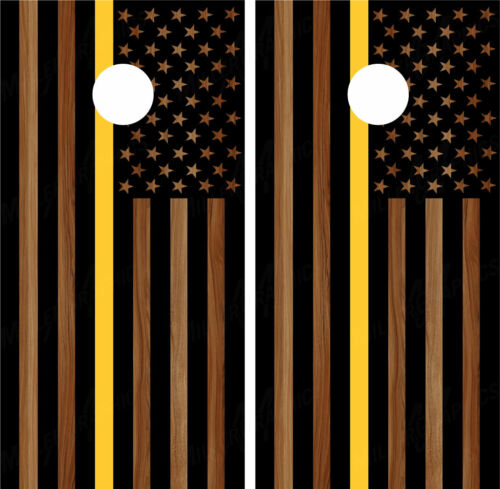 Cienka żółta linia #4 Amerykańska flaga (czarna) Drewniane okłady na kukurydzę Naklejki - Zdjęcie 1 z 3