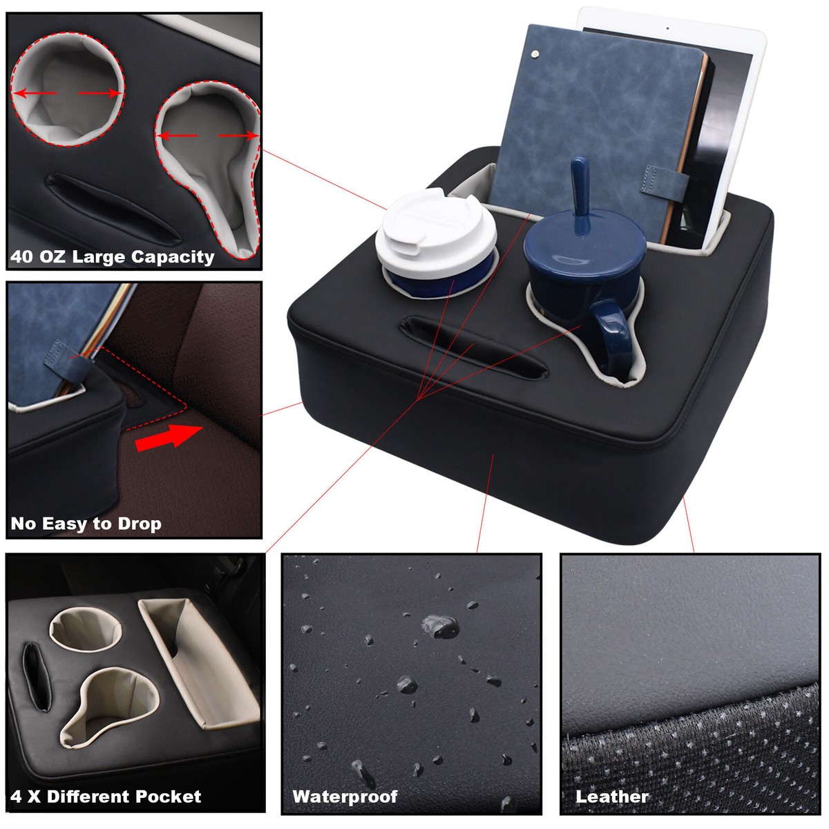 40oz Car Seat Organizer Cup Holders Expander with 4 Packet For