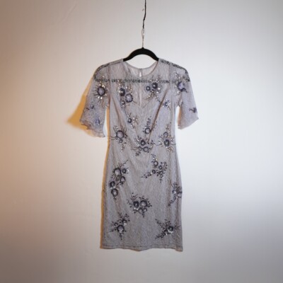 Aidan Mattox Lavender Allover Lace Floral Crystal Jewel Beaded Embellished  Dress | eBay
