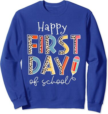 Happy First Day Of School Leopard Back To School Unisex Crewneck Sweatshirt