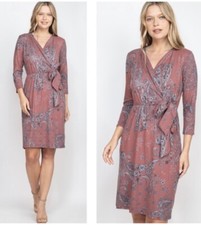 Paisley Print Faux Wrap Style Dress 
