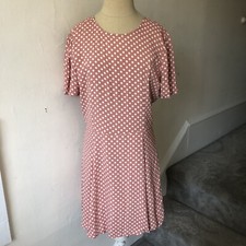 Privacy Please Yvonne Pink White Polkadot Henson Lace Up Back Dress EUC Size M