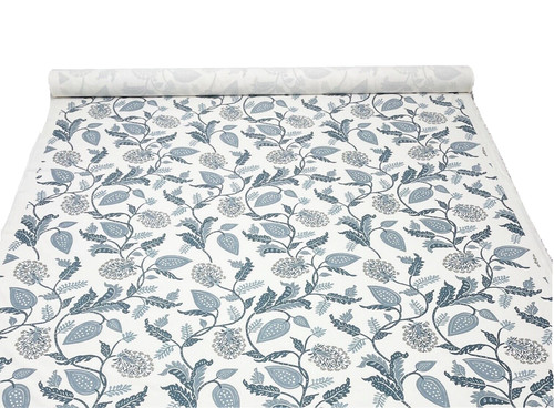 LAURA & KIRAN PALAMPORE INDIGO BLUE JACOBEAN FLORAL VINE FABRIC BY THE YARD 54"W