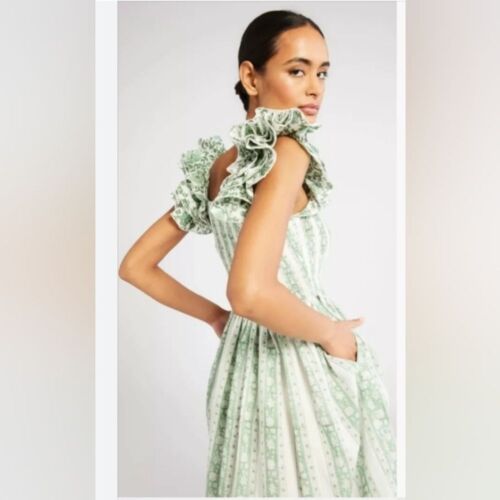 Mille Olympia Dress Green White Stripe Small $268