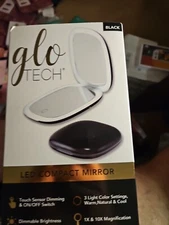 GloTech LED Compact Makeup Mirror - Black New open box