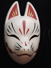 Japanese Kitsune Fox Mask White Red and Gold Suzune Traditional Hand Crafts