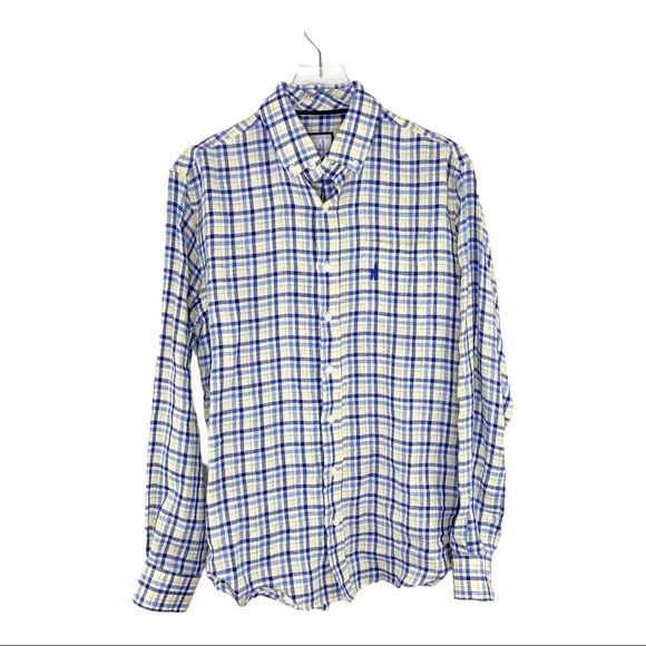 Johnnie-O Mens 100% Linen Plaid Long Sleeve Button Down Shirt Mens Sz M