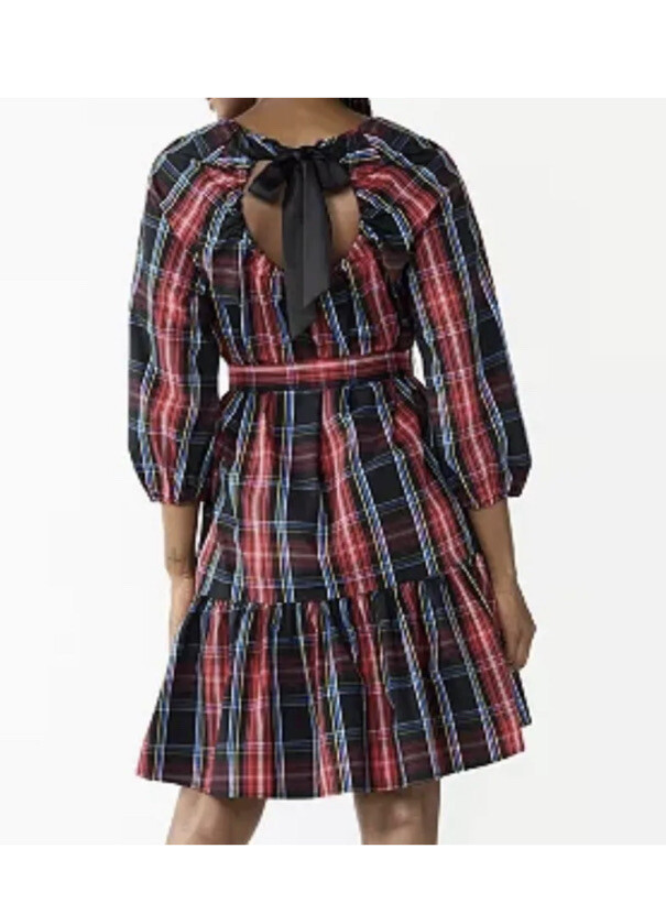 draper james red plaid dress NWT Draper James RSVP Tiered Bow Back Dress Sz M $78 Plaid Red & Black