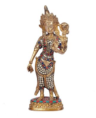 Brass Standing Goddess Tara Devi Idol Statue Figurine 12 inches