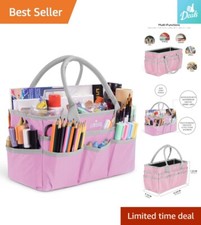 Compact Waterproof Craft and Art Tote - Pink Nylon Organizer Bag with Pockets