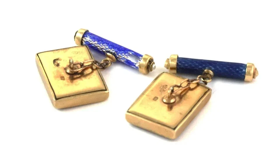 Gemelos vintage esmaltados perlas oro 14k camafeo forma rectangular Foto 2 de 4