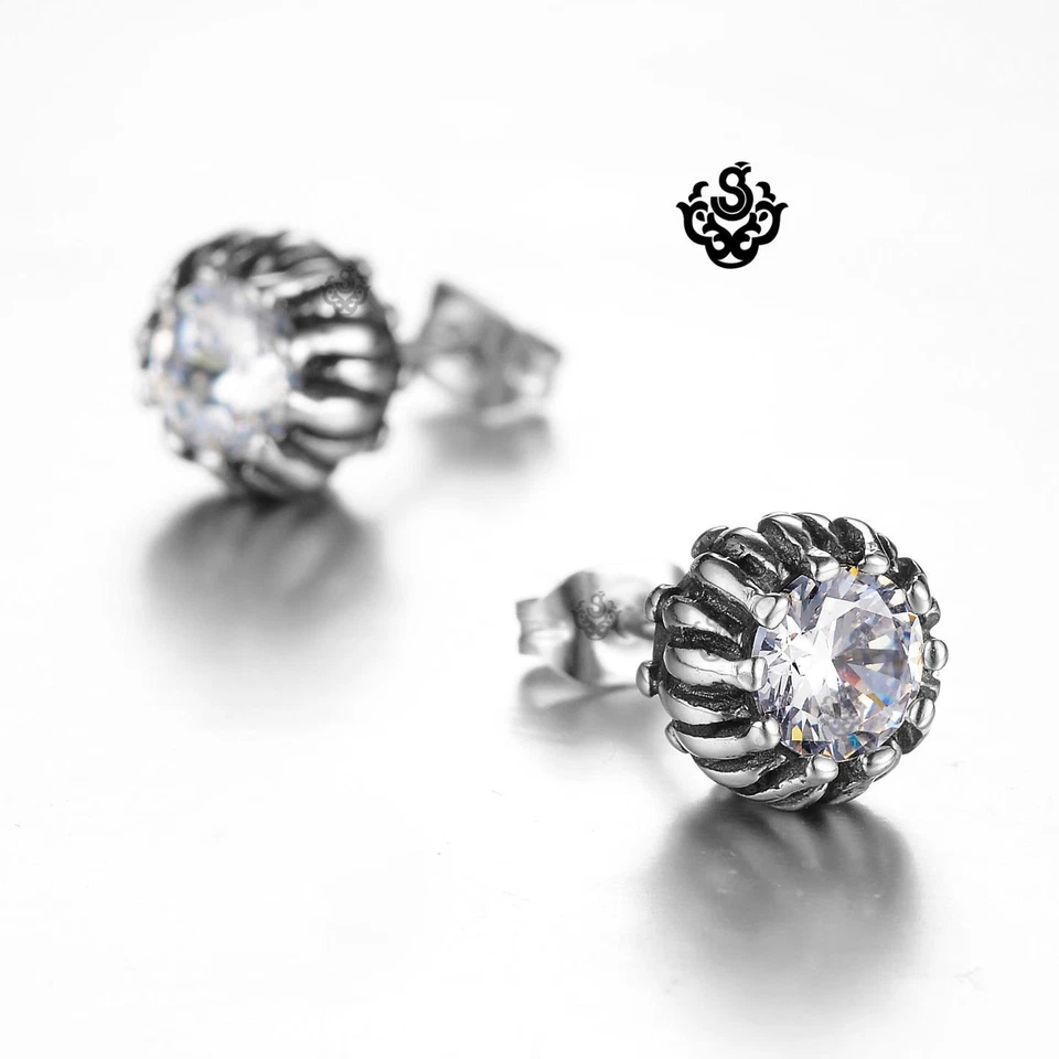 Silver stud clear red blue black crystal earrings vintage style butterfly backs Foto 4 de 4