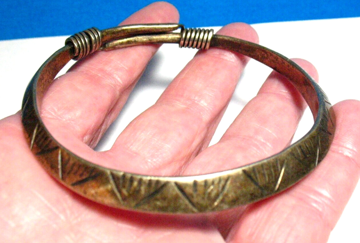 STERLING SILVER RUSTIC BANGLE BRACELET AFRICAN TR… - image 1