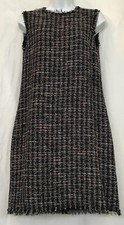 dolce gabbana Dress Black Multi Cotton Tweed Sleeveless Crew Fray Net Trim I-42