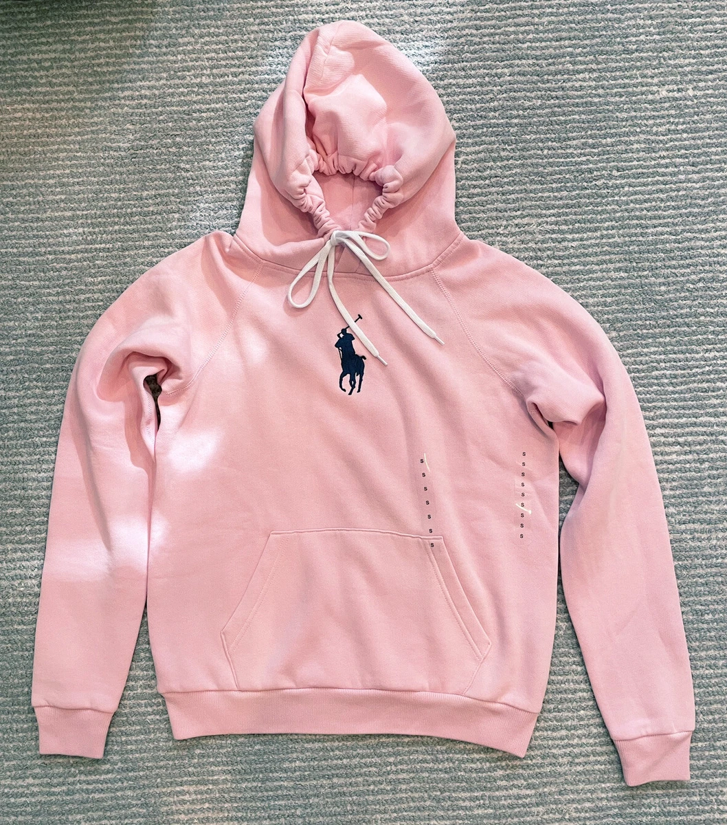 NWT Polo Ralph Lauren Women’s Big Pony Fleece Hoodie Pink Shrunken Fit Size  S