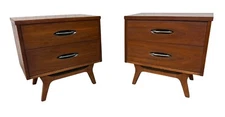 Mid-Century Modern Walnut Nightstands - Set of 2