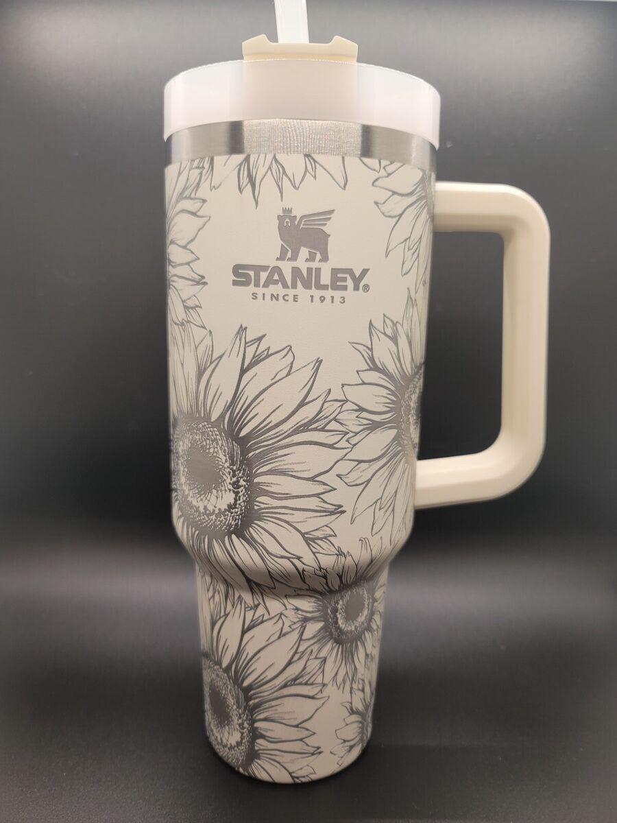 40oz Stanley Quencher - Engraved Sunflower Design Full Wrap with Handle &  Straw