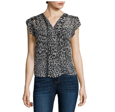 a.n.a Flutter-Sleeve Popover Blouse Size PS, PM, PL, PXL New Electric Leopard  