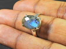 Oval Labradorite Ring US7.5 Solid 925 Sterling Silver Gemstone Handmade Ring