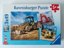 Puzzle 3x49 Teile Bagger Radlader Kipplaster Baustelle Ravensburger
