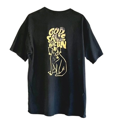 Save the Bacon Unisex T Shirt Black Yellow XL Vegan Vegetarian