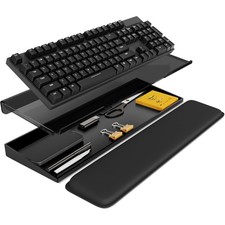 Computer Keyboard Stand with Storage Box, Keyboard Riser Wrist Rest for