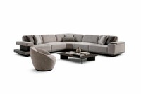 Wohnzimmer Set Modern Grau Designer-Ecksofa Komfortabel Stoff Sessel