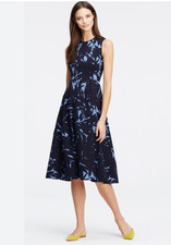 Ann Taylor Midi Dress Size 0 Fit and Flare Navy Blue Floral Sleeveless NWT