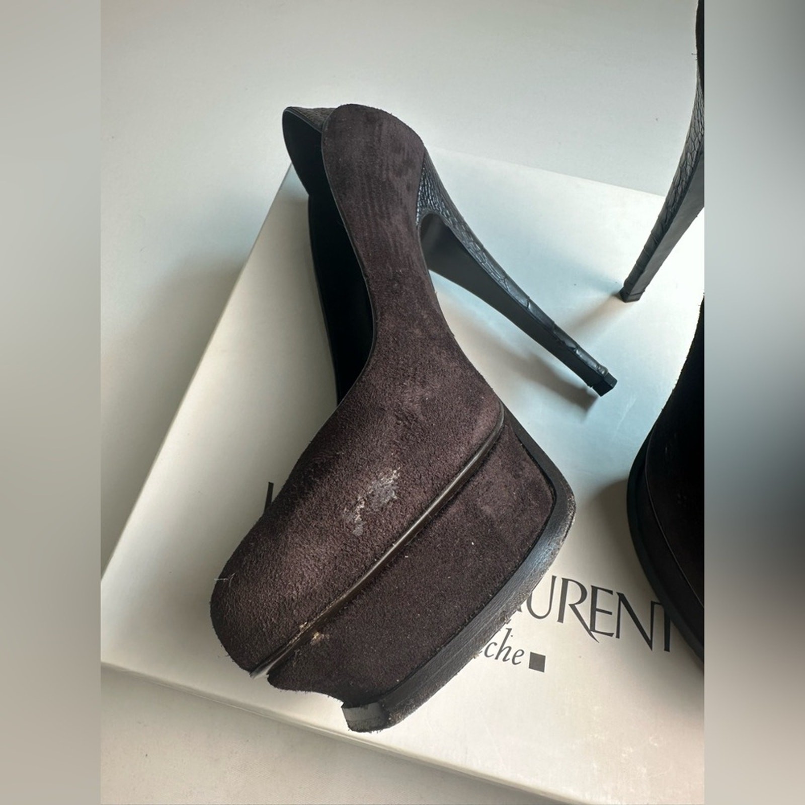 Saint Laurent Tribute YSL 105 scamosciato struzzo plateau tacco misura 7 5 marrone