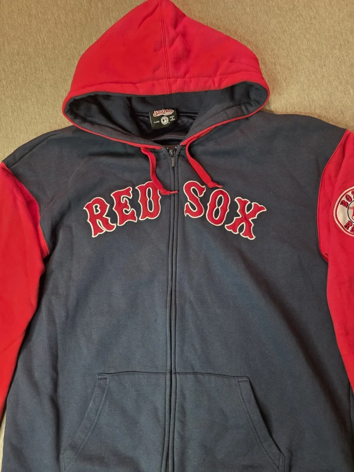 Stitches Boston Red Sox Zip Up Hoodie, Patches, Size X-Large, Navy Blue/ Red - Image 3 of 4