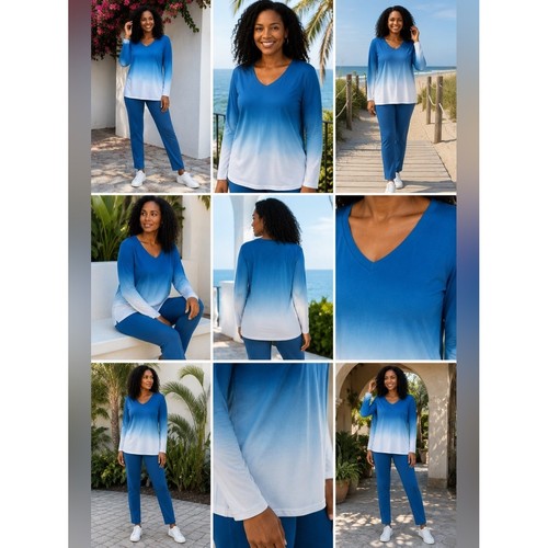 Blue & White Ombre Two-Piece Lounge Set Size Large