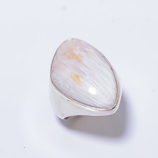 White Scolecite - India 925 Sterling Silver Solitaire Handmade Ring s.8.5 A351