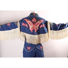 1960s Blue Pink White Novelty Butterfly Rhinestone Fringe Custom Western Outfit