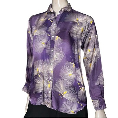 Hartford Alternative Classics 0 Purple Dandelion Print Silk Button Down Shirt