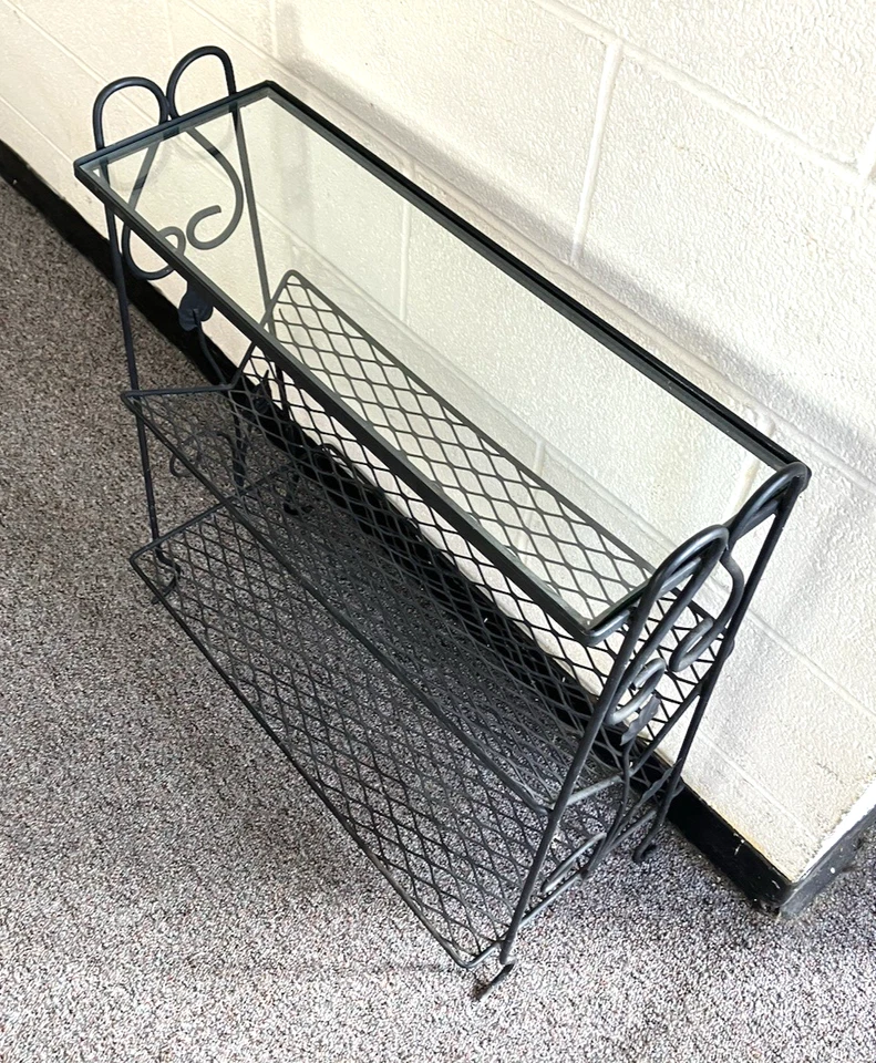 Estante de hierro forjado vintage de 3 niveles soporte para plantas exhibición horquilla superior de vidrio mcm Foto 4 de 4