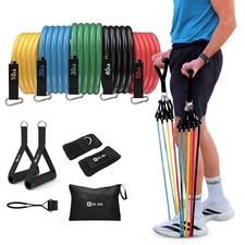 Resistance Bands Set   5 Stackable Workout Bands with Handles, Pure Latex, Hi...