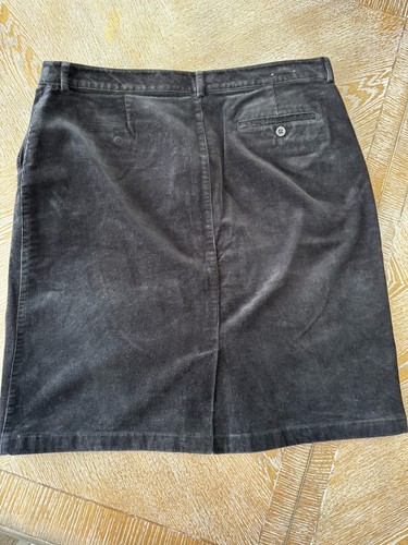 LL BEAN Classic FIT Black Corduroy Skirt Sz 16 Waist 36” Length 23” Back Slit - Picture 4 of 8