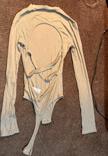 Women s Beige Solid Long Sleeve One Piece Bodysuit Top, Women s Size S